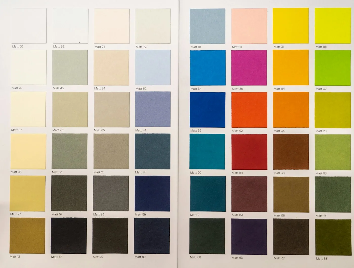 Échantillons de couleurs appliqués sur une plaque de tissu enduit avec repères techniques.